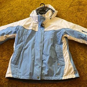 Columbia Light Blue and White Waterproof Jacket